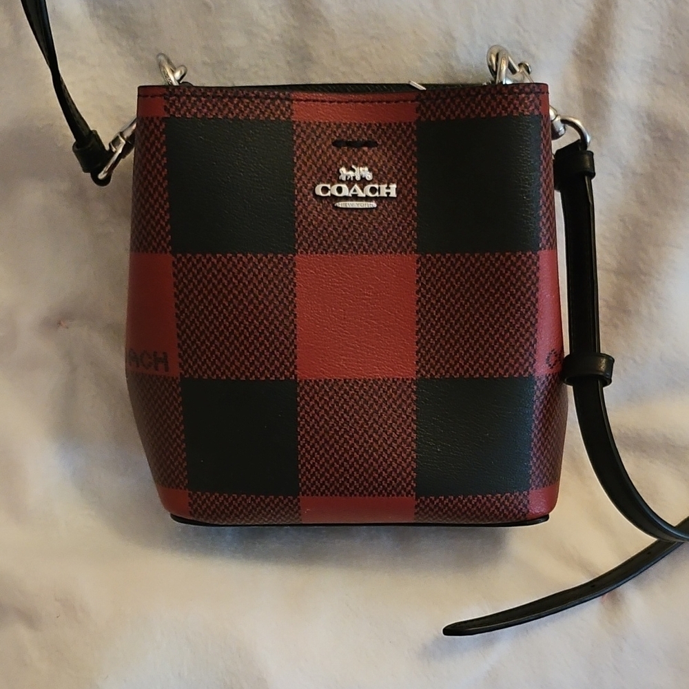 Coach Red and Black Plaid Crossbody Bag
